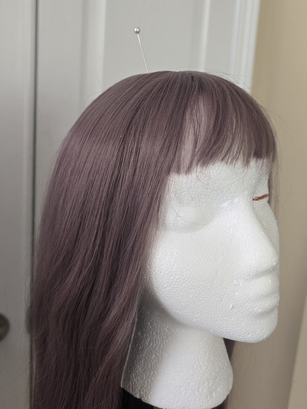 Long Wavy Wig with Bangs - Dusty Lavender Or Ube Purple
